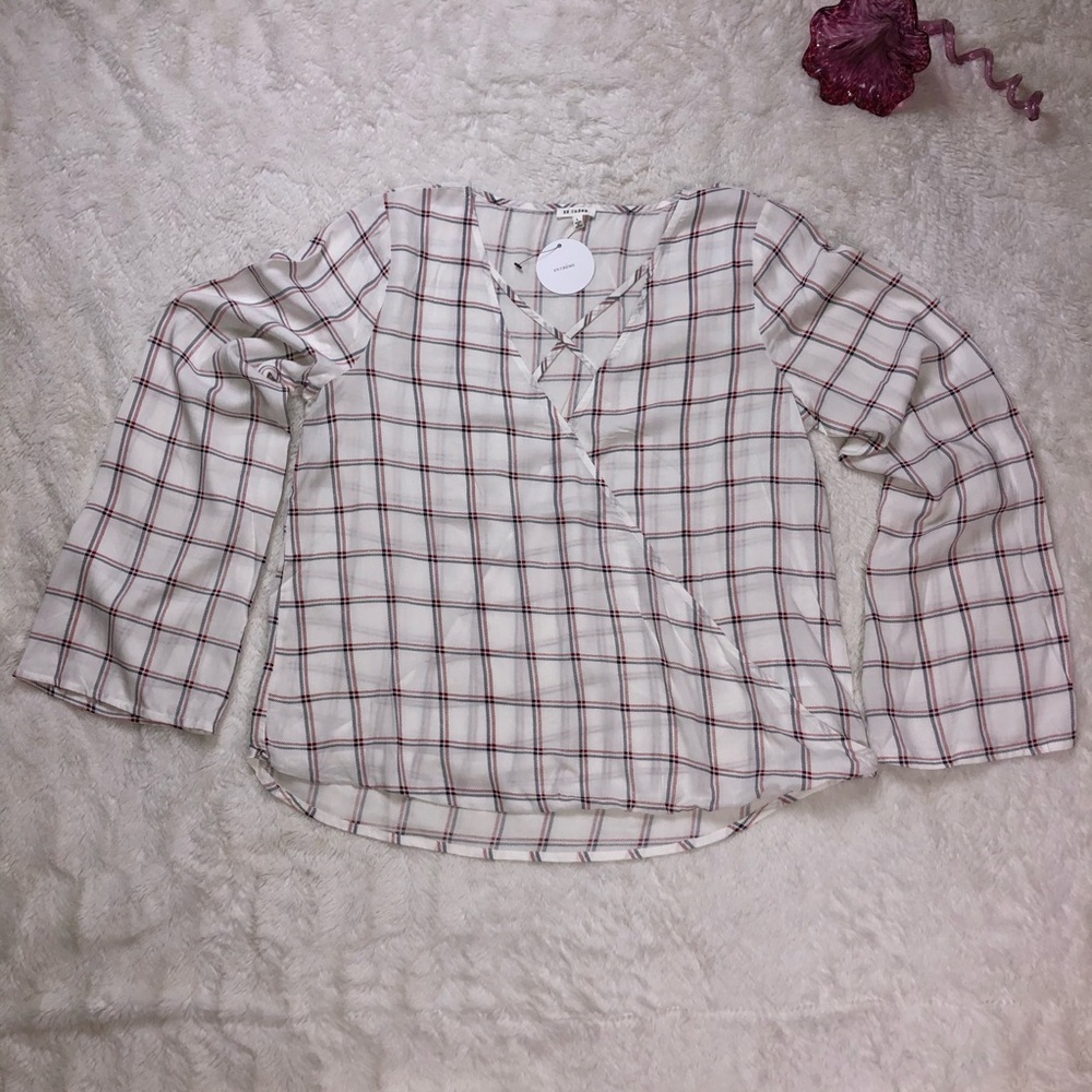 NWT Plaid Wrap Front Top